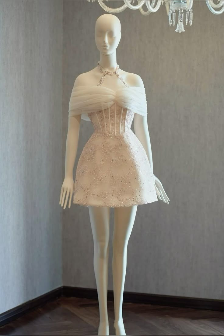 Elegant Ivory Halter Off-Shoulder A-Line Beaded Short Homecoming Dress AS598