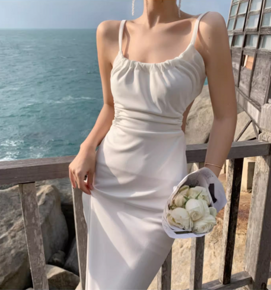 New Stylish White Sleeveless Backless Beach Spaghetti Strap Dress AP0255