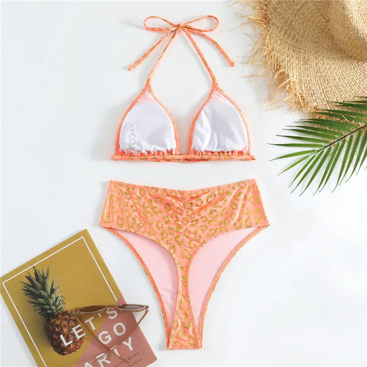 New Fashion Women Tropical Print High-waist Bikini Swimwear Set AP000126