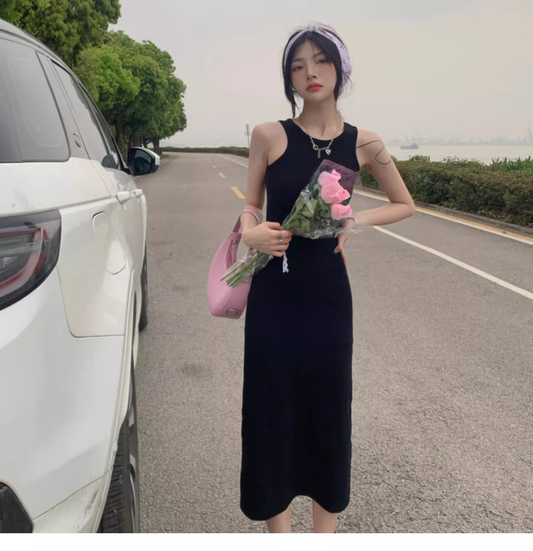 Simple Women Fashion Gray Black Halter Dress AP0238