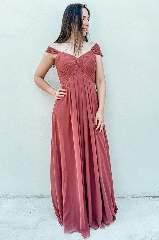 Soft Sage Green Off-The-Shoulder Front Twist Ruched Long A-Line Bridesmaid Dress AB055