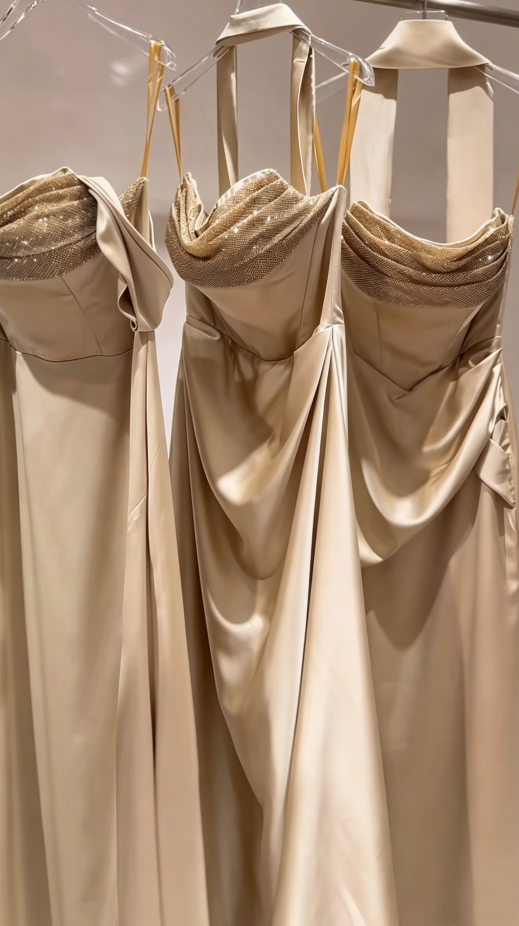 Sleek Champagne Glitter Off Shoulder Ruched Waist A Line Stain Long Bridesmaid Dress AB081