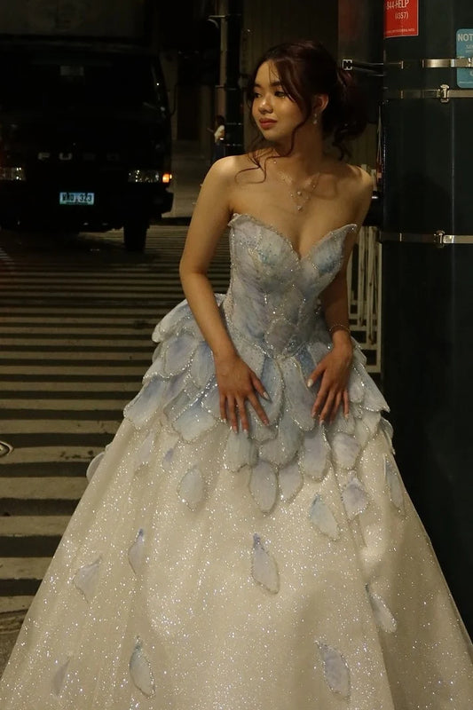 Princess A Line Sweetheart Light Blue Long Prom Dress with Beading AD008