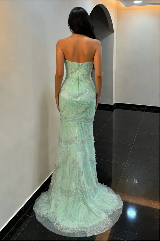 Elegant Mint Green Sweetheart Mermaid Prom Dress with Beaded Accents AD070