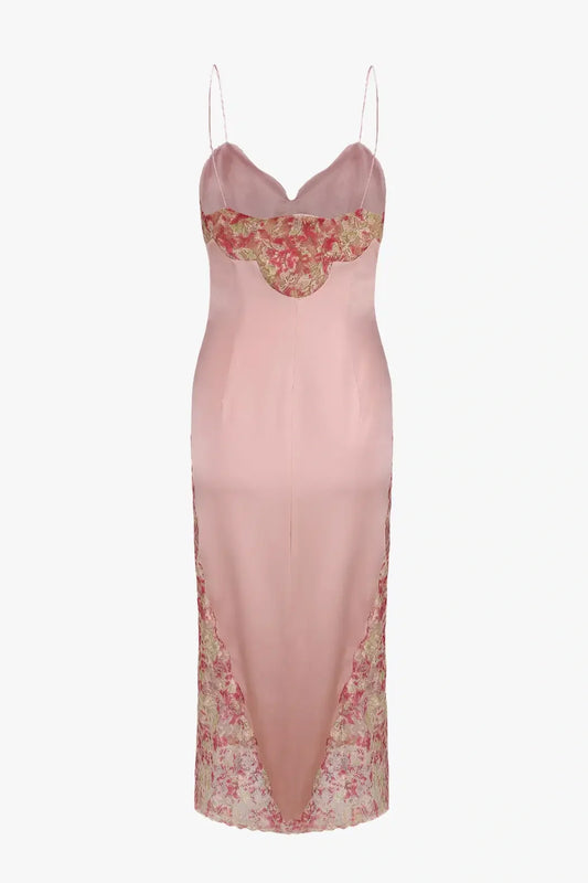 Sweety Sheath Spaghetti Straps Pink Tea Length Party Dress With Lace AD100