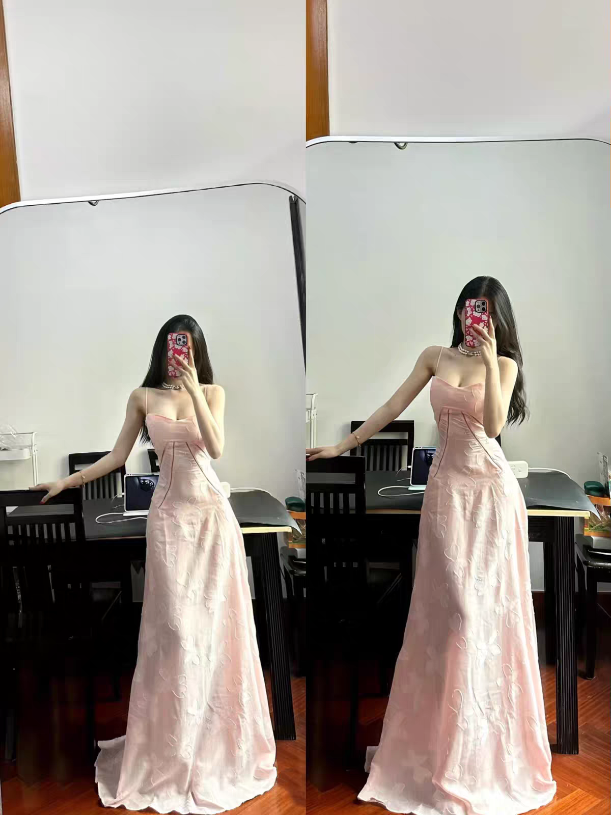 Sleek Lavender Floral Jacquard Satin Spaghetti Straps Corset A Line Long Prom Dress AD1000