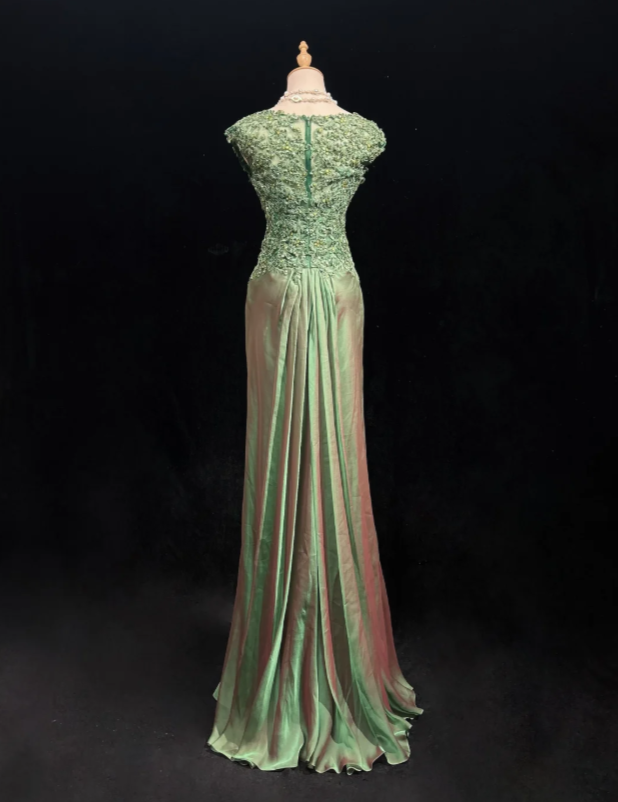 Vintage Sage Green Off The Shoulder Floral Lace Sequin Appliques Twisted Waist Satin Mermaid Long Prom Dress AD1028