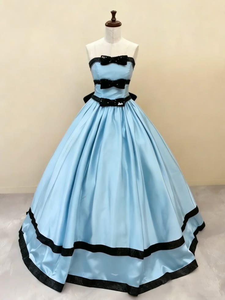 Elegant Pink Strapless Black Sequin Bow Black Trim A-Line Train Prom Dress AD1100