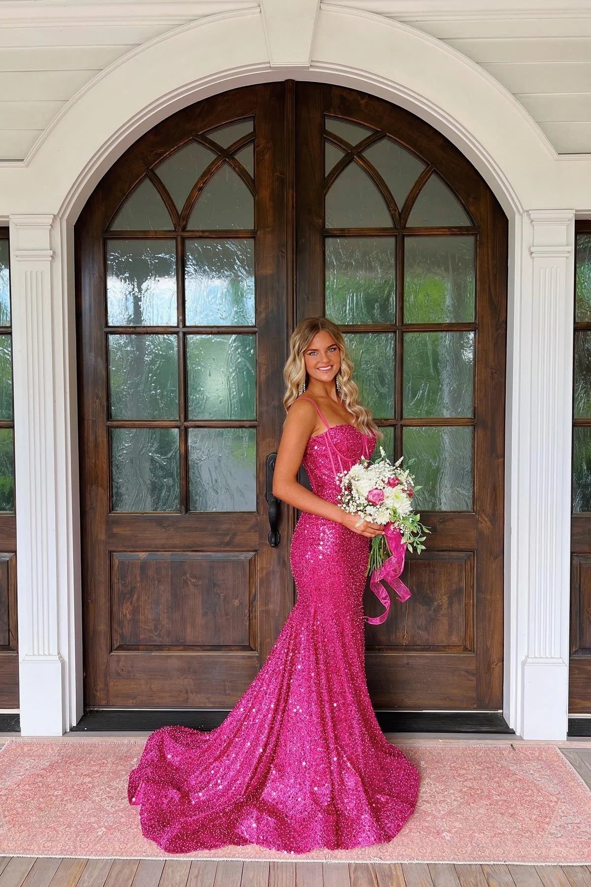 Bling Mermaid Spaghetti Straps Light Blue Sequins Long Prom Dress AD112