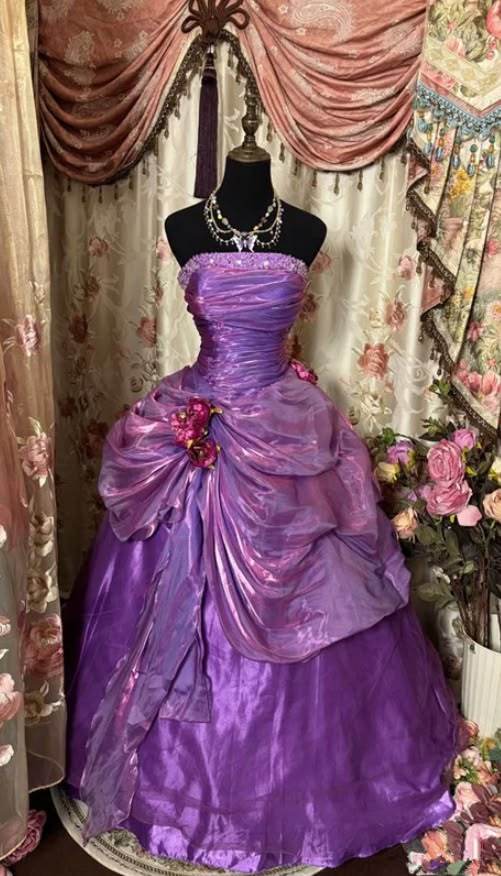 Dreamy Purple Strapless Beaded 3D Floral Ruched Voluminous Ball Gown Long Prom Dress AD1126