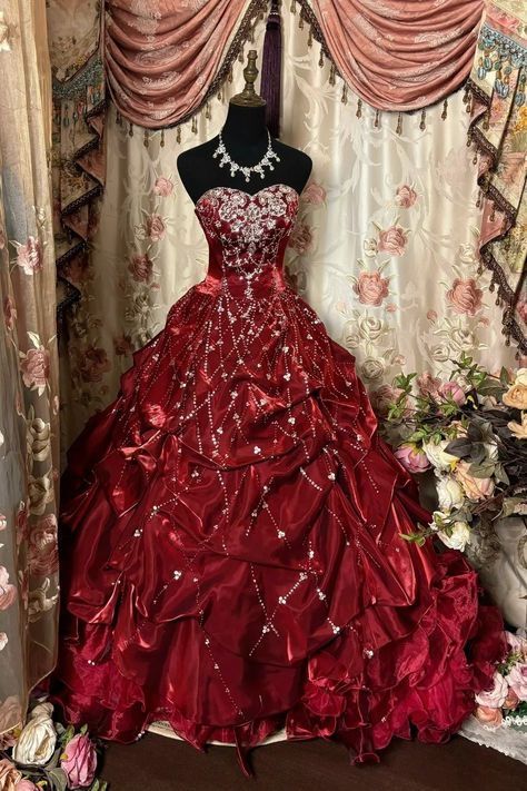 Luxurious Burgundy Strapless Sweetheart Neck Beaded Runched Ball Gown Train Long Prom Dress AD1159