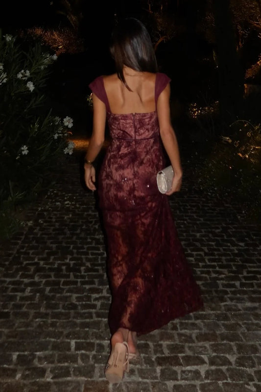 Trendy Mermaid Sweetheart Burgundy Long Party Dress With Lace AD131
