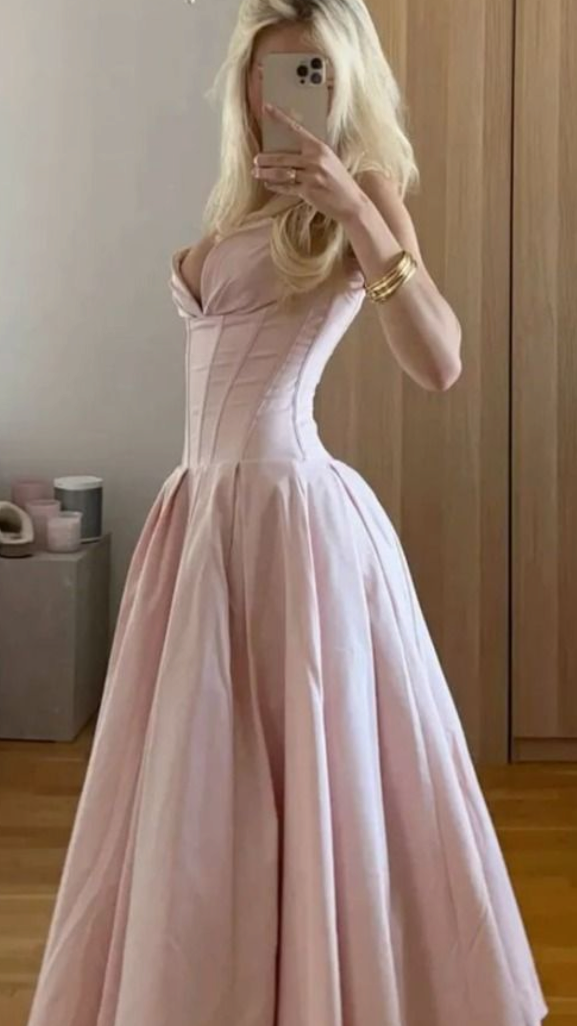 Elegant Pink Satin Spaghetti Straps Deep V‑Neck Corset Bodice A‑Line Long Prom Dress AD1319