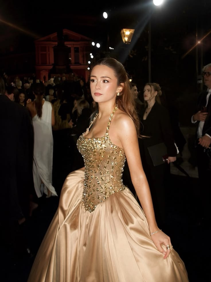 Luxe Gold Halter Neck Heavy Rhinestone Beaded Corset A-line Satin Long Prom Dress AD1384