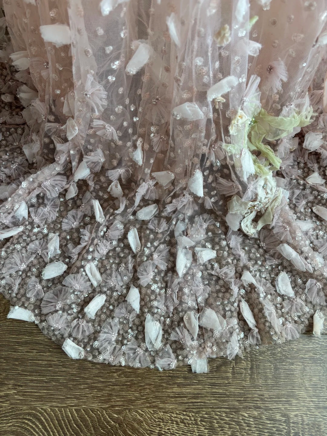 Dreamy Blush Pink Halter Sheer Tulle 3D Floral Beaded Appliques Bodycon Long Prom Dress AD1413