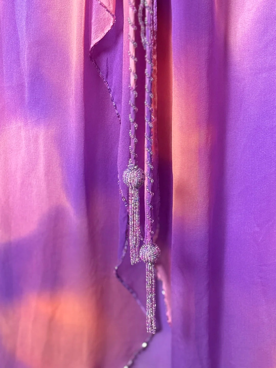 Stunning Purple Pink Tie Dye Spaghetti Straps Beaded Ruched Mermaid Long Prom Dress AD1424
