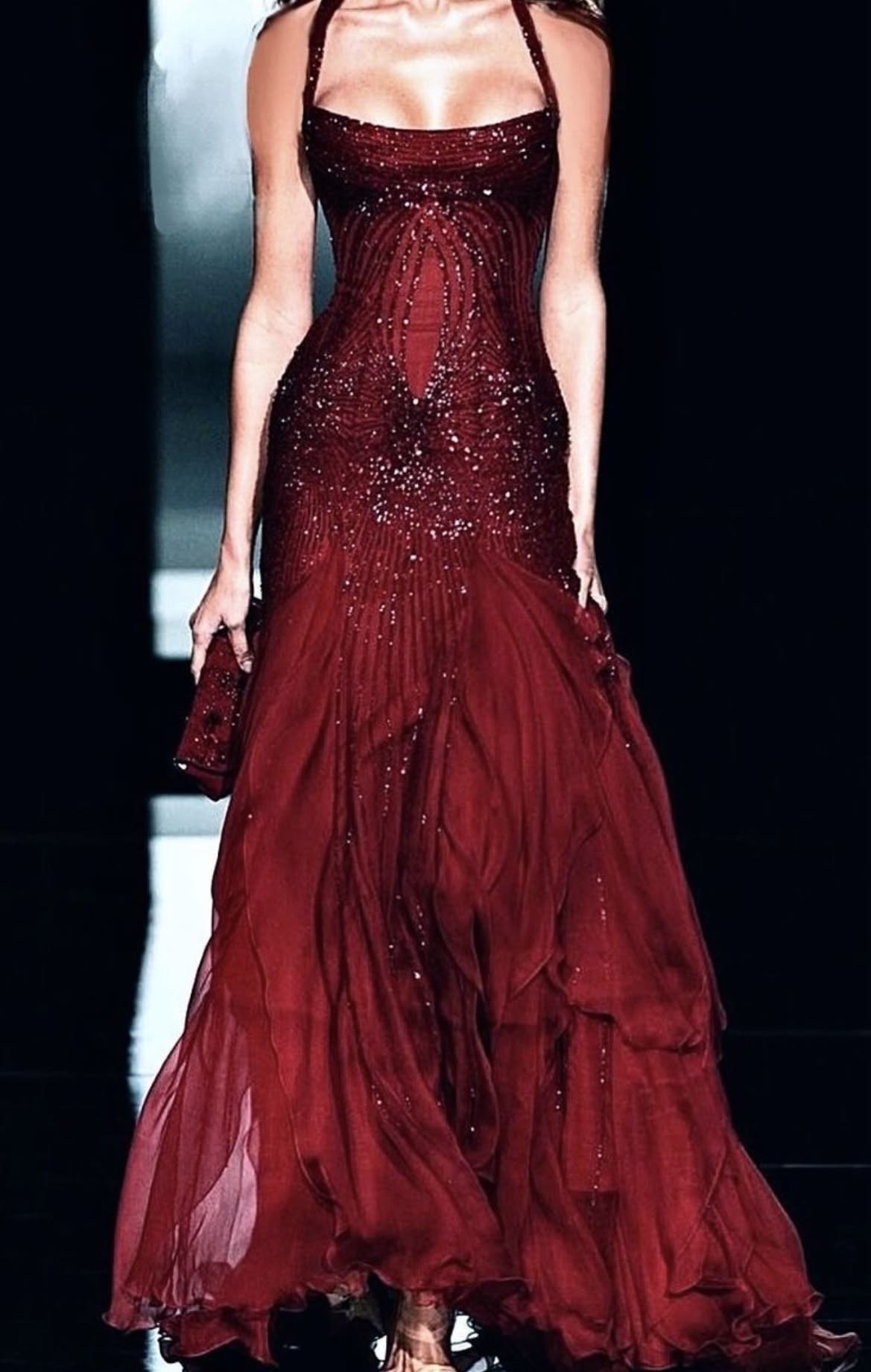 Opulent Burgundy Halter Neck Beaded Mermaid Long Prom Dress AD1447