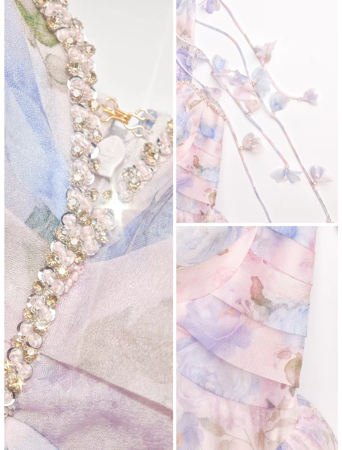 Romantic Pink Blue Floral Print Beaded Sweetheart Straps 3D Floral A Line Long Prom Dress AD1514