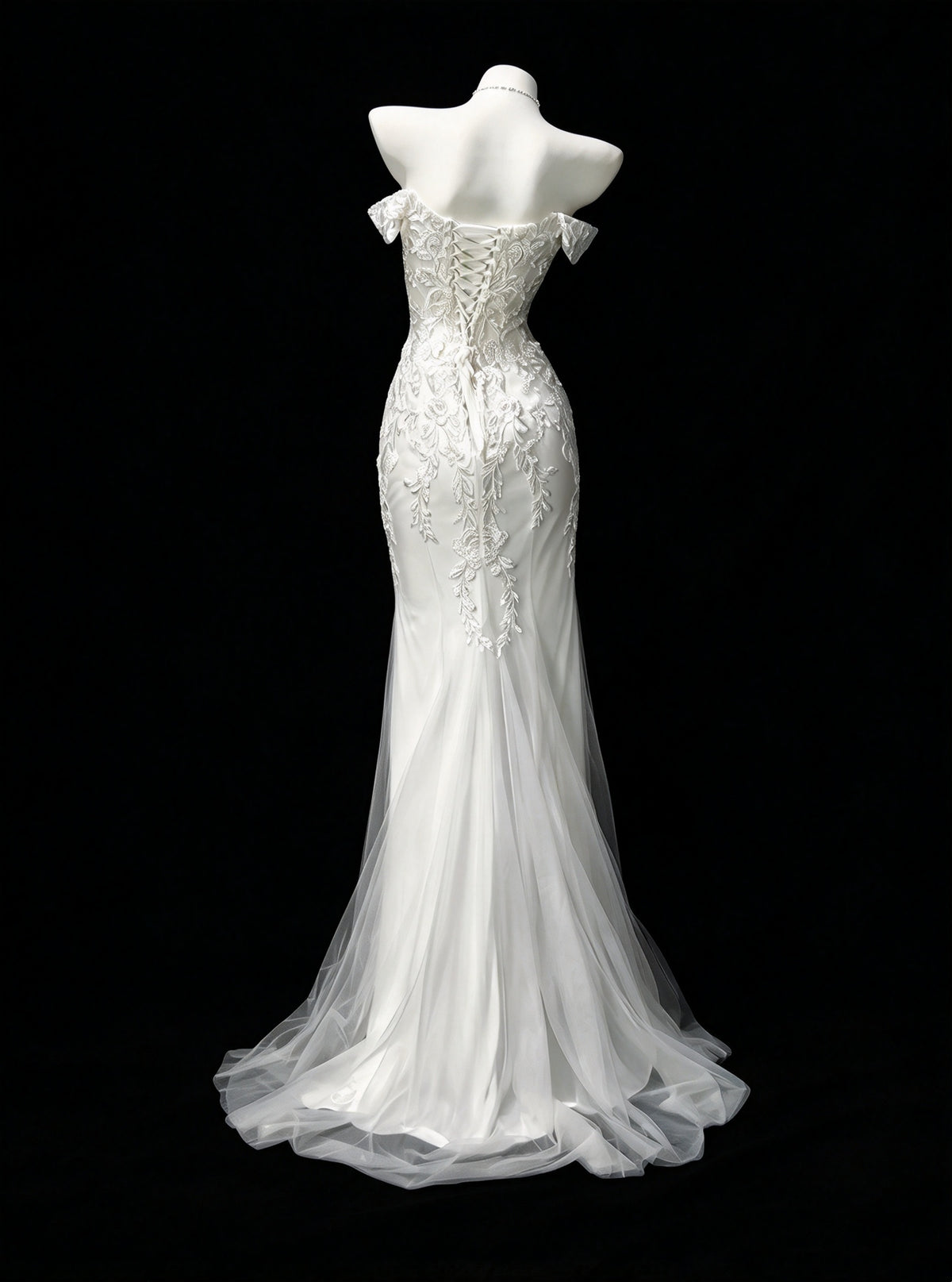Elegant White Off Shoulder Lace Floral Appliques Mermaid Long Prom Dress Birthday Dress AD1535