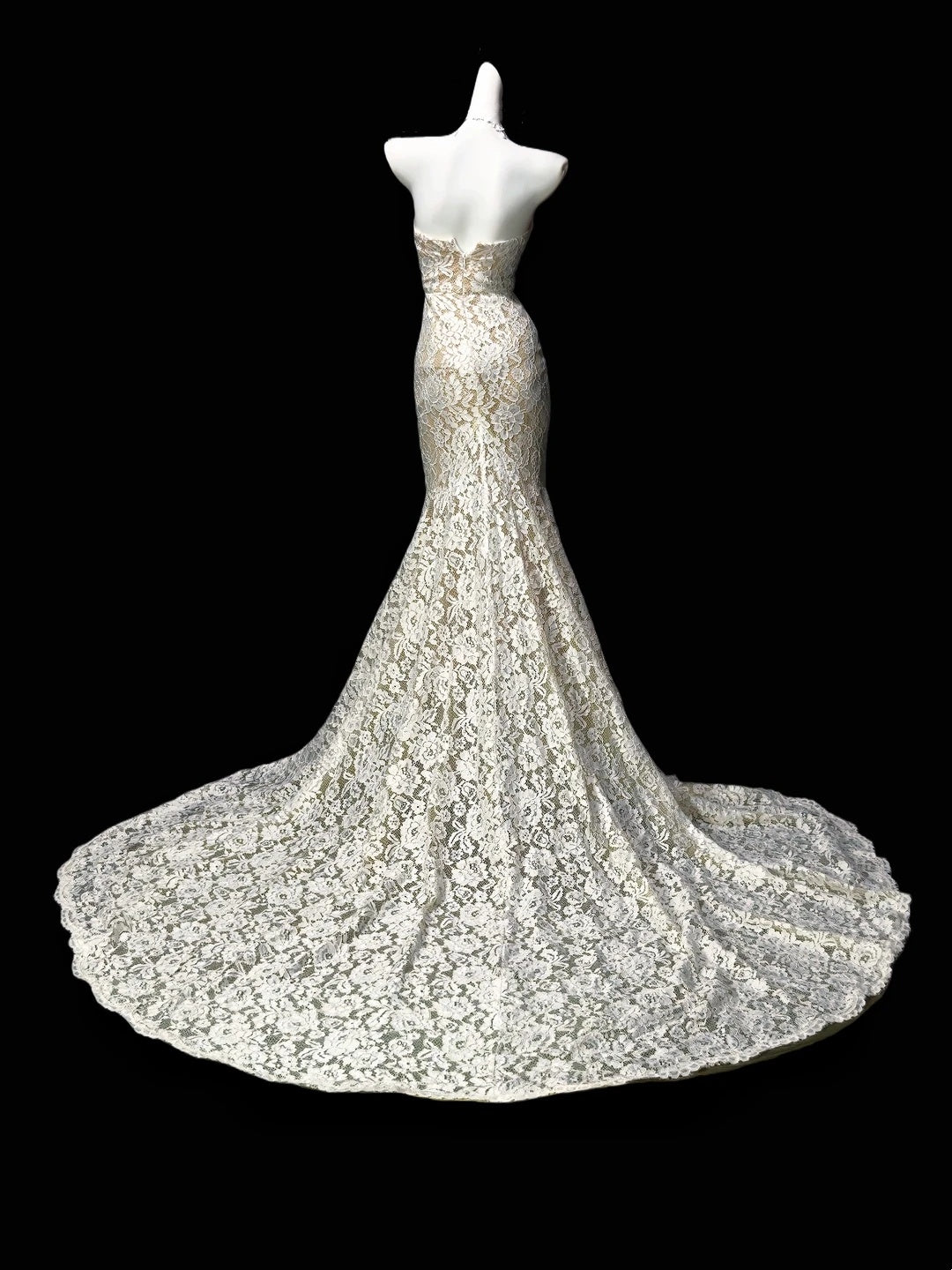 Elegant Ivory Strapless Full Floral Lace Mermaid Train Long Prom Dress Birthday Dress AD1539