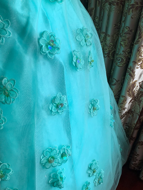 Beautifully Turquoise Tulle Ball Gown Spaghetti Straps 3D Floral Beaded Prom & Sweet 16 Dress AD240