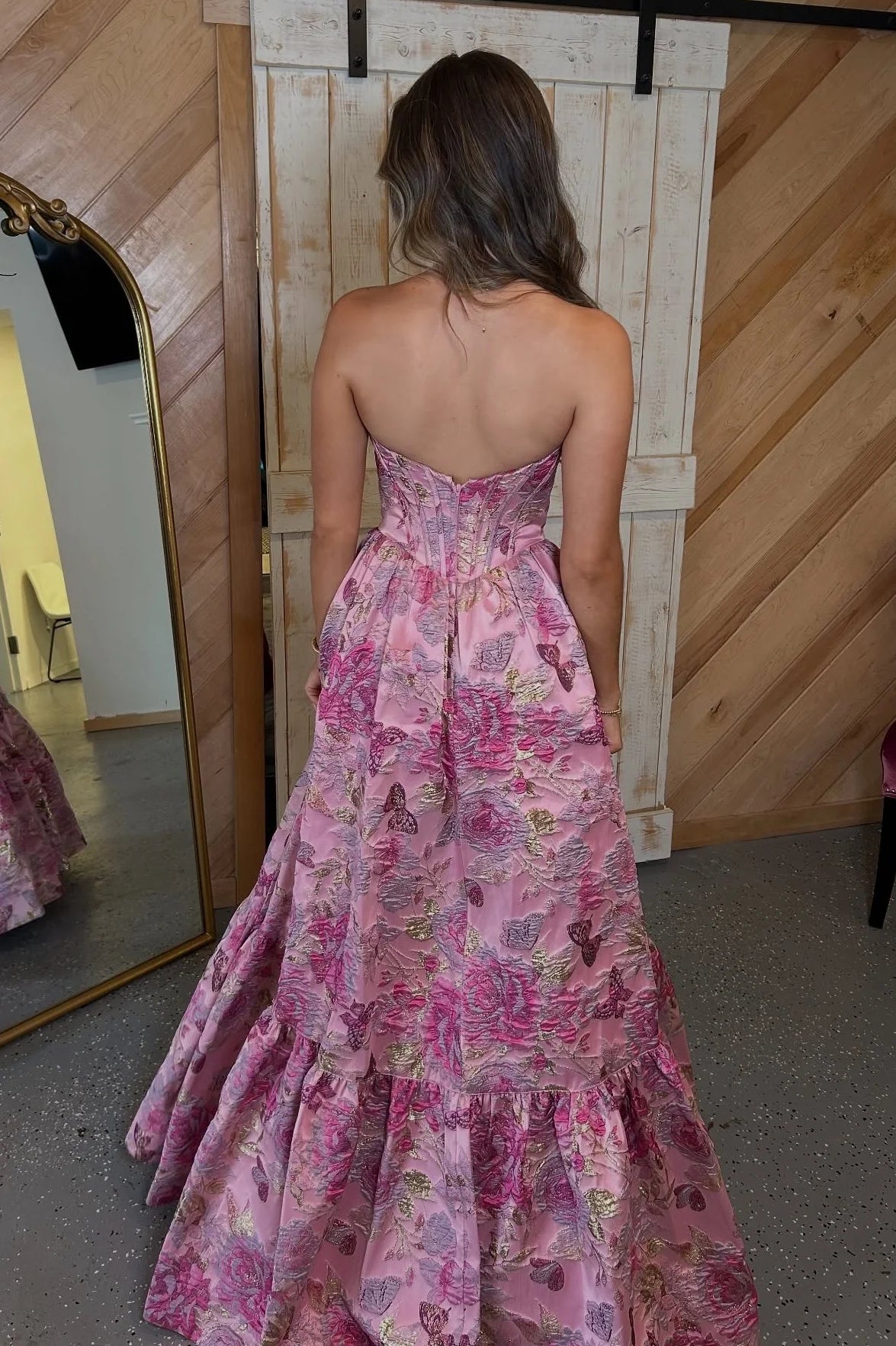 Gorgeous A Line Sweetheart Pink Corset Prom Dress With Printed AD270