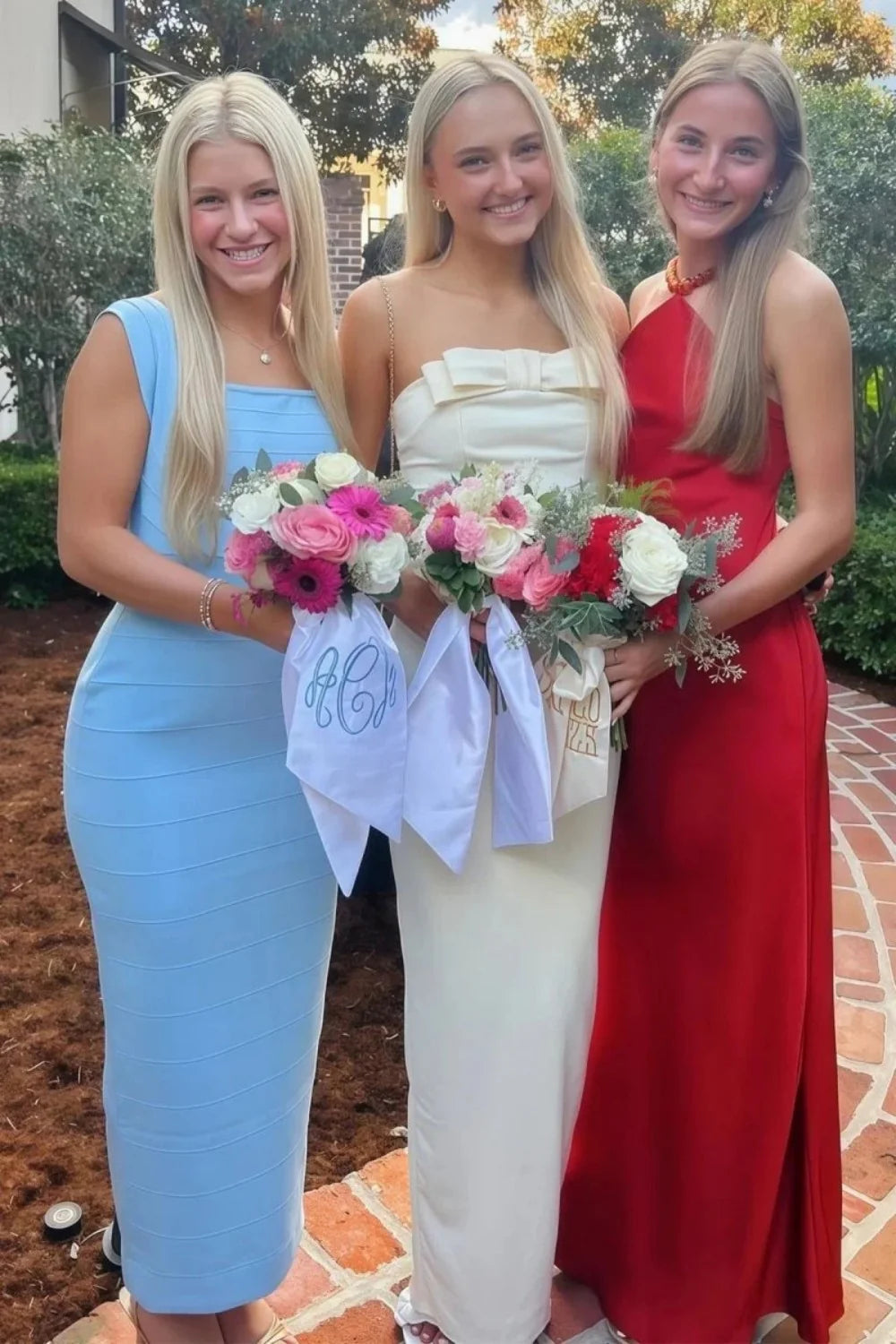 Cute Sheath Strapless White Long Prom Dress With Bowknot AD275