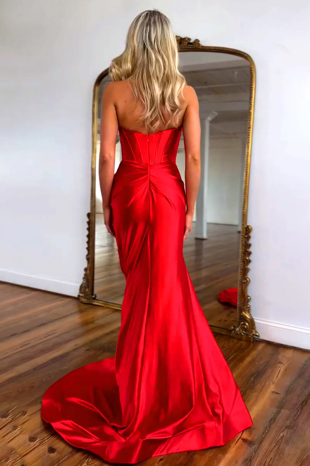 Stunning Mermaid Sweetheart Red Long Prom Dress With Bowknot Slit AD330