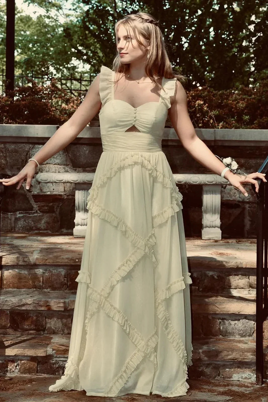 Trenidng A Line Sweetheart Blue Long Prom Dress With Ruffles AD342