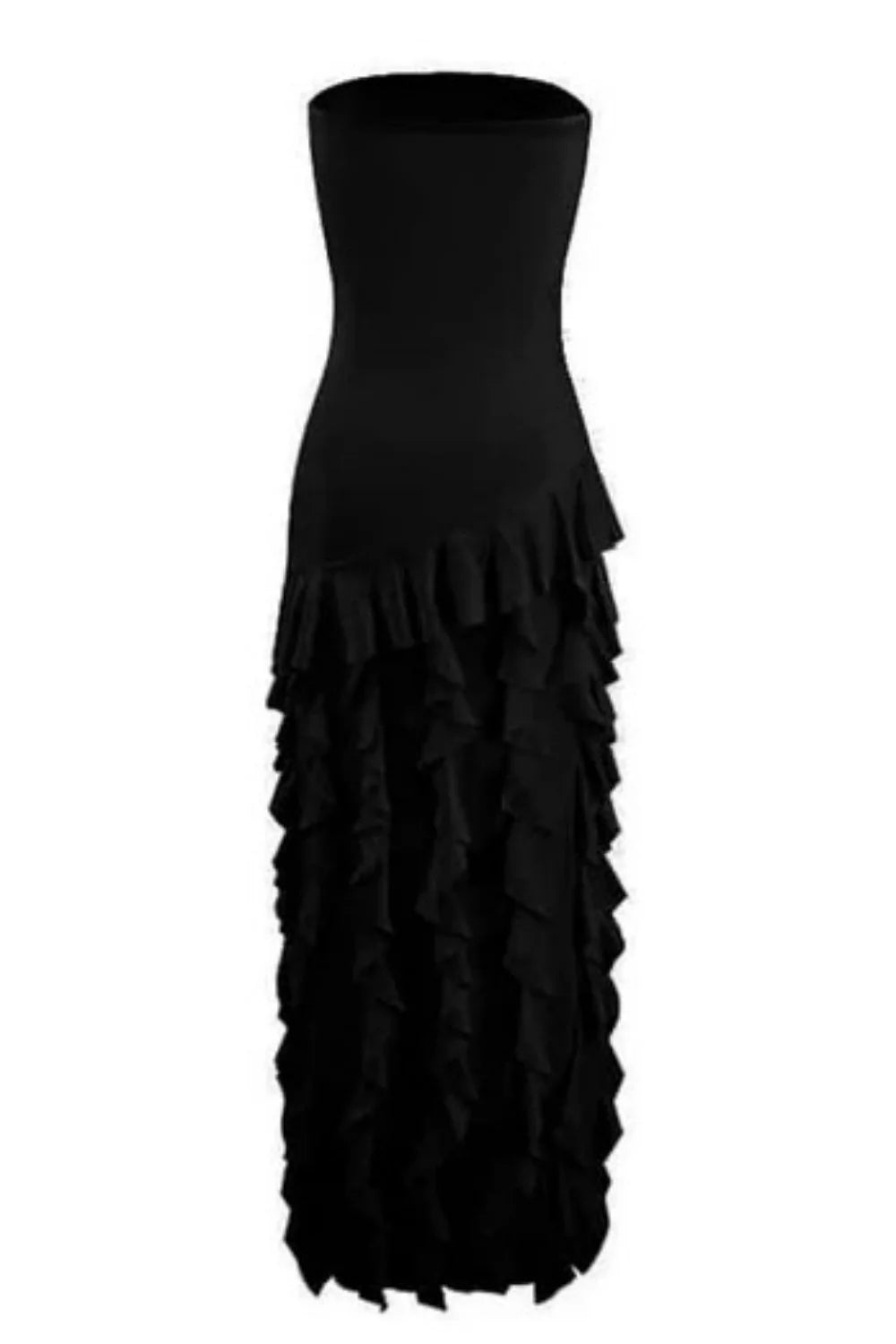 Elegant Light Pink Strapless Sheath Prom Dress With Cascading Ruffles AD360