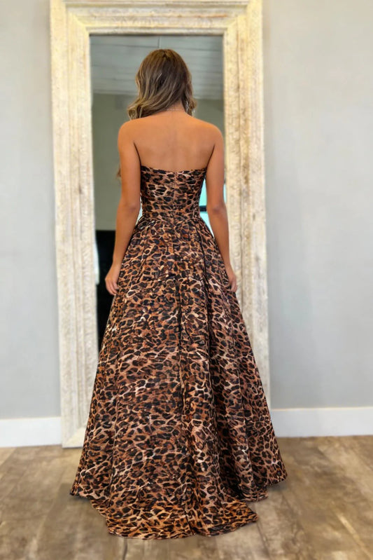 Bold Leopard Print Sweetheart A-Line Prom Dress With Corset Bodice AD387