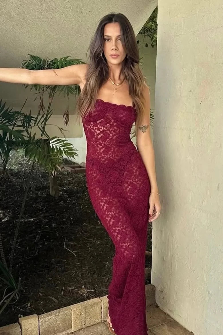 Chic Mermaid Spaghetti Straps Black Lace Long Party Dress AD440