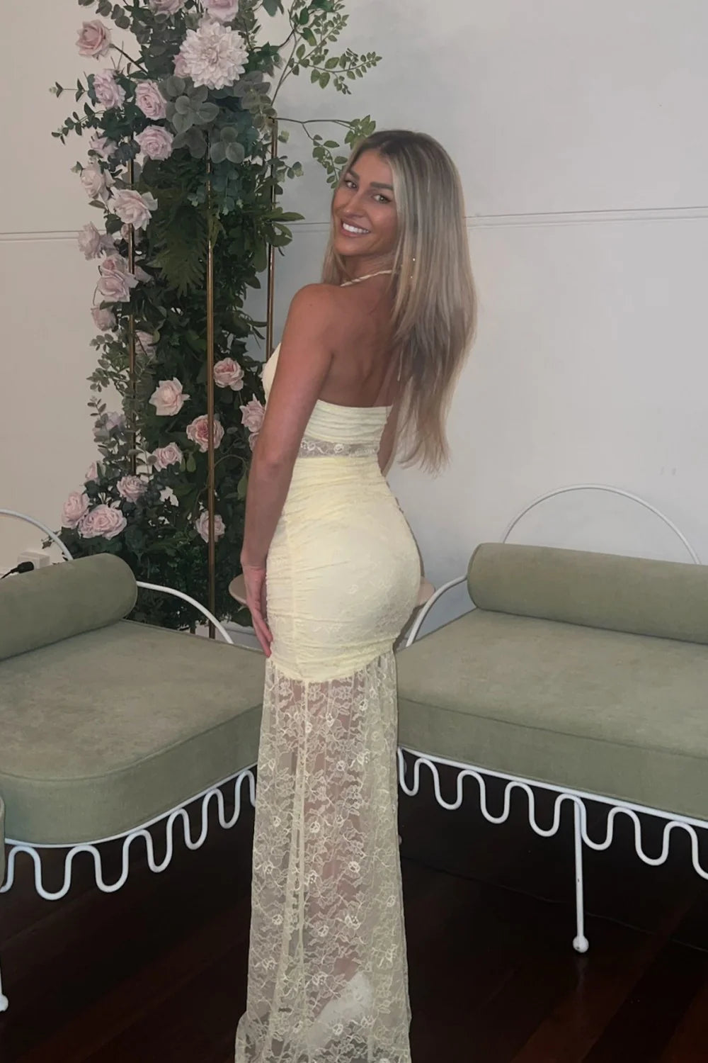 Elegant Halter Neck Prom Dress With Corset Top And Sheer Lace Long Skirt AD464