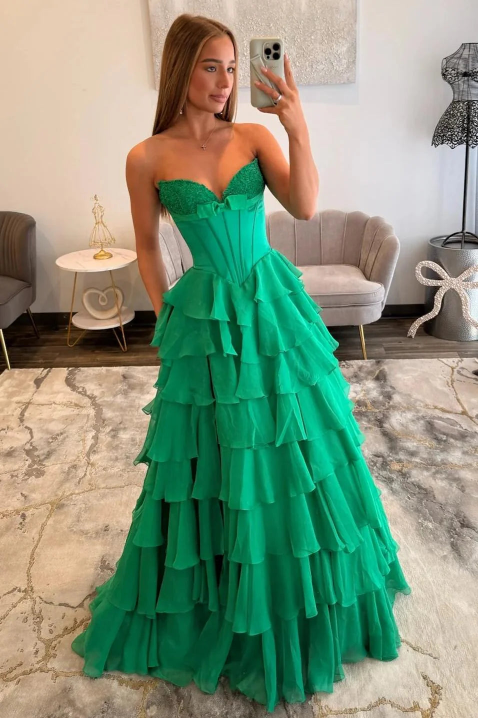 Chic Hot Pink Sweetheart A-Line Prom Gown With Tiered Ruffles And Corset Bodice AD510