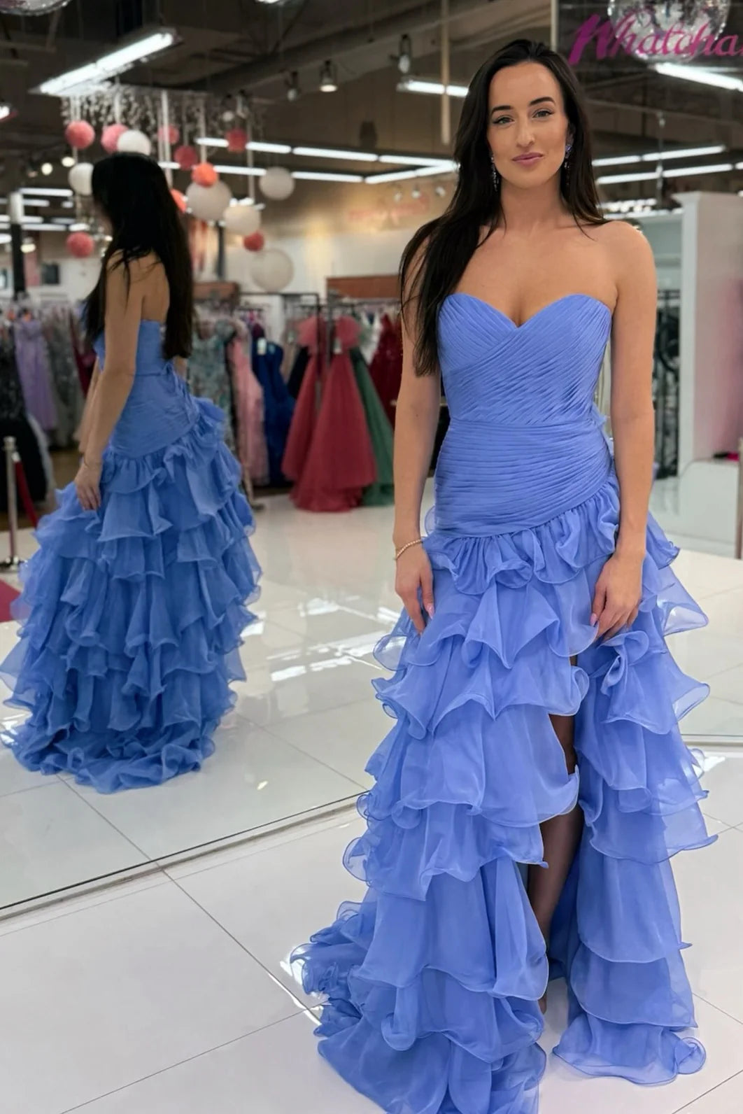 Beautiful Mermaid Sweetheart Blue Long Prom Dress With Ruffles AD556