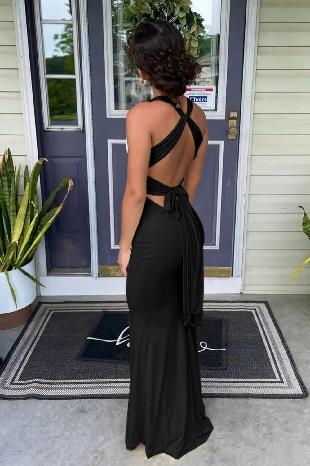 Simple Mermaid V Neck Yellow Long Prom Dress With Open Back AD572