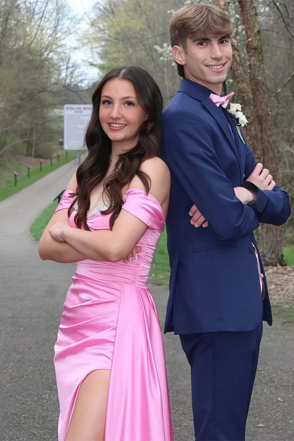 Stylish Mermaid Off The Shoulder Pink Long Prom Dress With Split Front Beading AD578