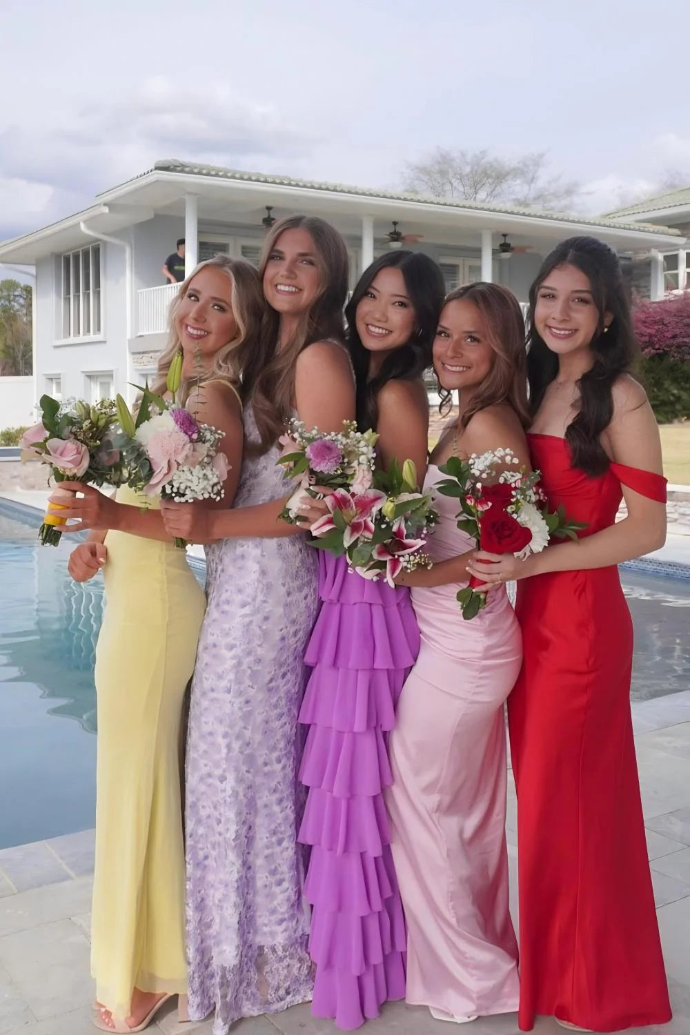 Stylish A Line Strapless Purple Long Prom Dress With Ruffles Split Front AD597