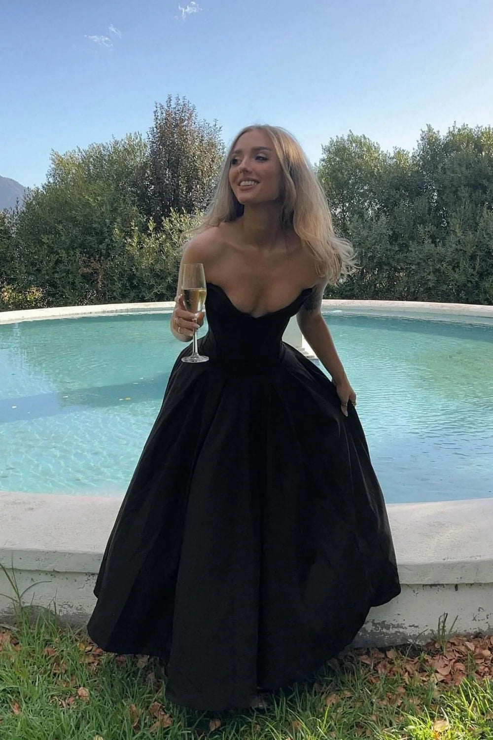 Strapless Black Formal Ball Gown With Structured Bodice AD623
