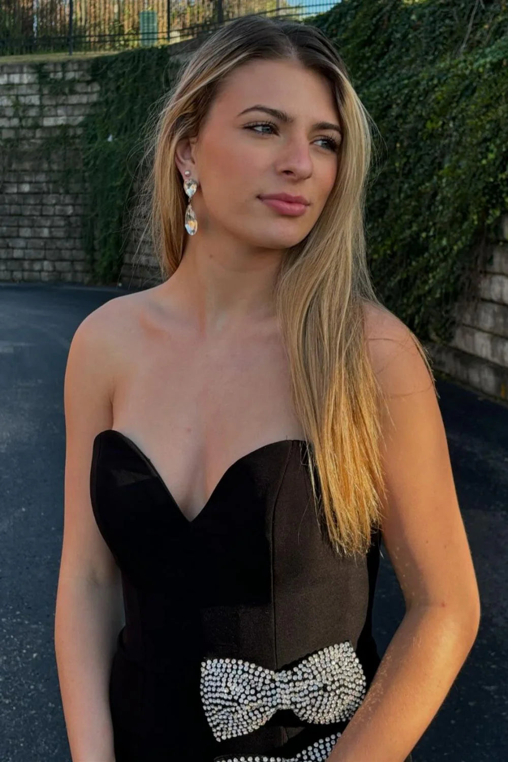 Trendy Mermaid Sweetheart Black Long Prom Dress With Bowknot Split Front AD742