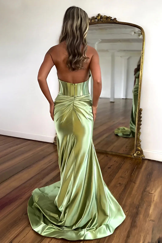 Sweety Mermaid Halter Neck Mint Green Long Prom Dress With Keyhole 3D Flower AD745