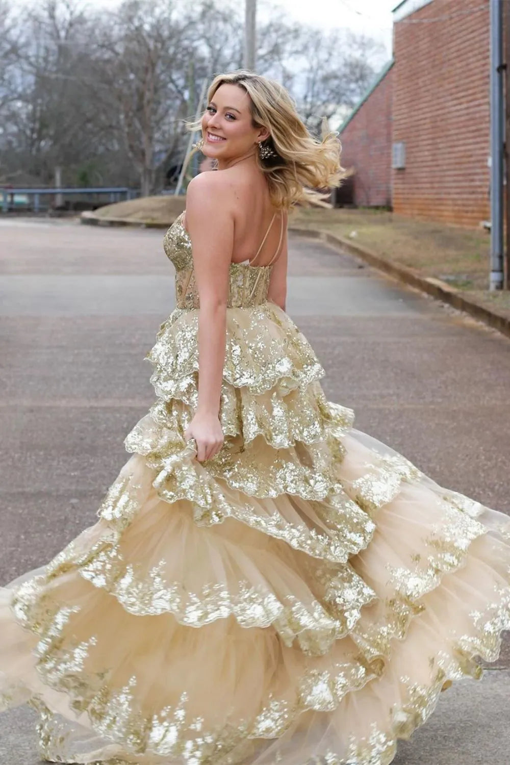 Sparkly Black Prom Dress With One Shoulder Tiered Sequin Layers And Thigh High Slit AD755