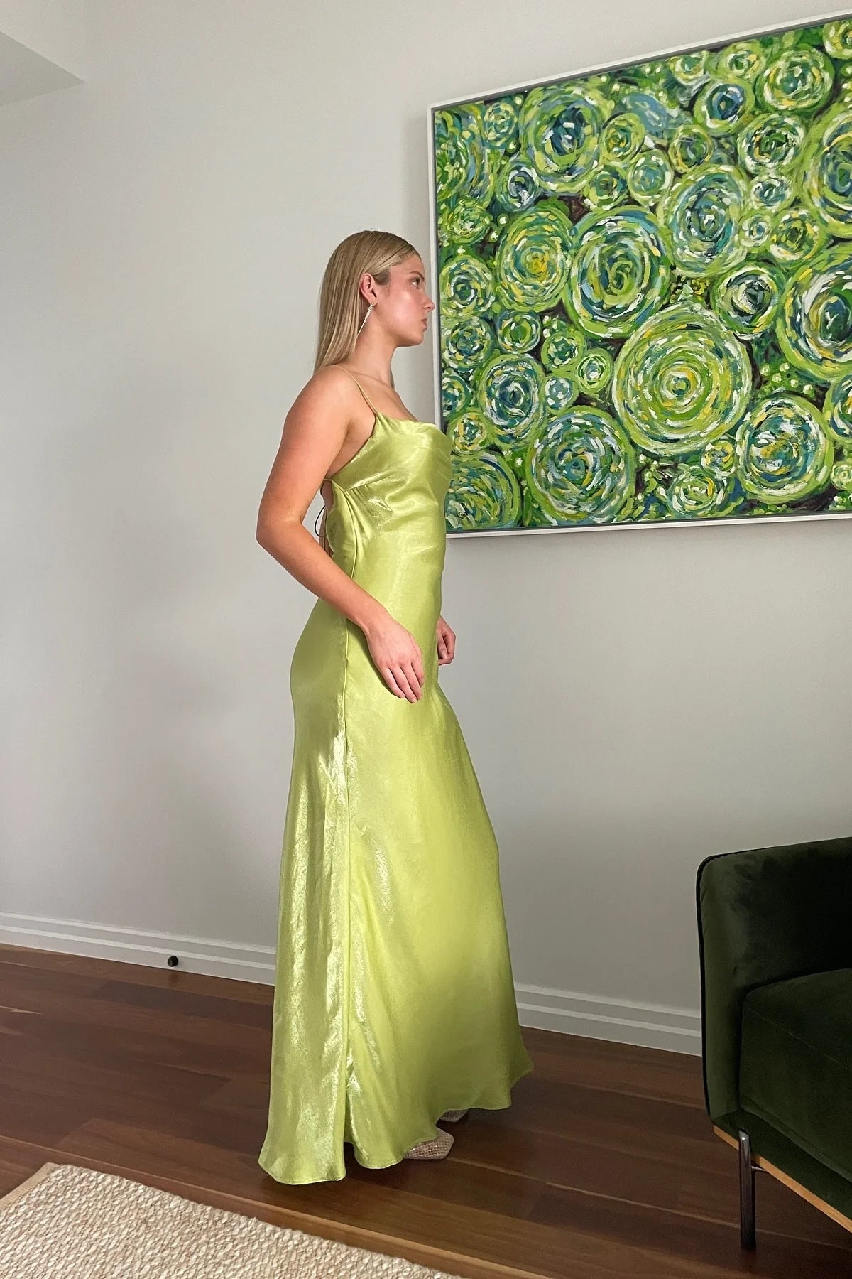 Simple Sheath Spaghetti Straps Light Green Long Party Dress With Backless AD805