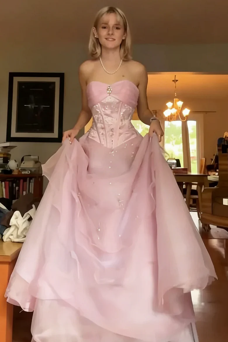 Sweet Strapless Lilac Tulle Sequin Prom Dress Formal Quinceanera Dress AD814