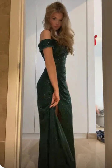 Sparkly Sequin Mermaid Party Prom Dress With One‑Shoulder Design & High Slit AD829