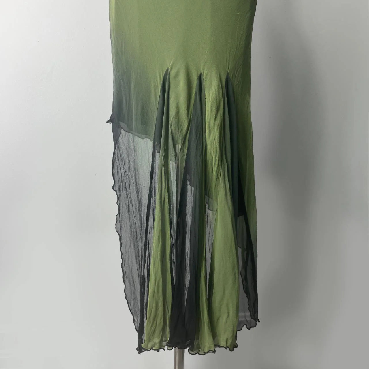 Mysterious Ombre Green Beaded Spaghetti Straps Bodycon Prom Dress With Asymmetric Ruffle Hem AD884
