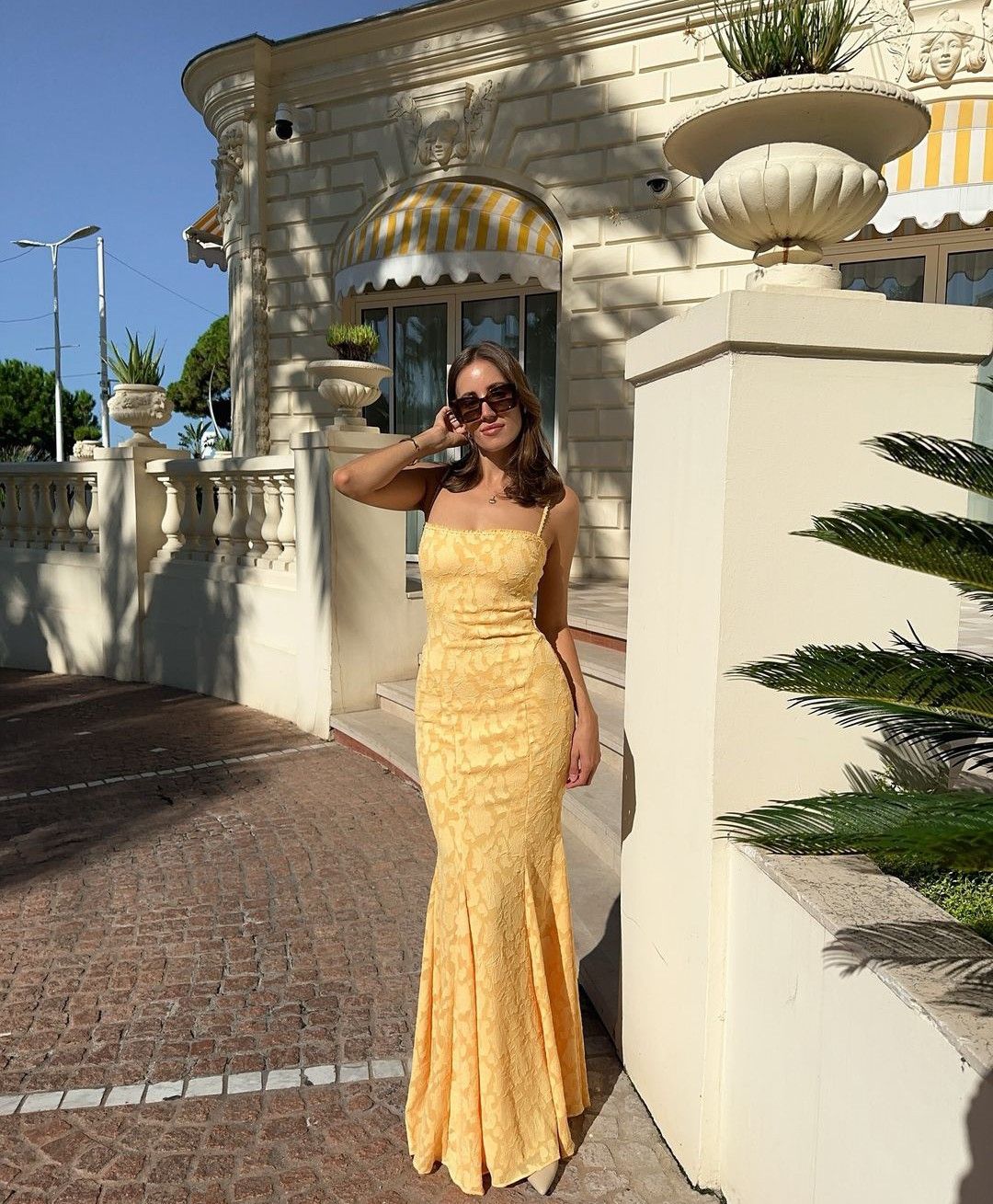 Bright Sunny Yellow Spaghetti Strap Open Back Tie Long Mermaid Prom Dress AD907