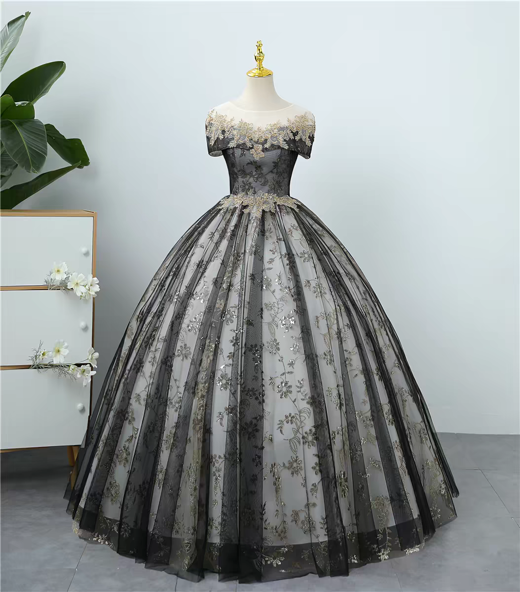 Regal Blue Gold Lace Floral Applique Off Shoulder A-Line Ball Gown Long Prom Dress AD920