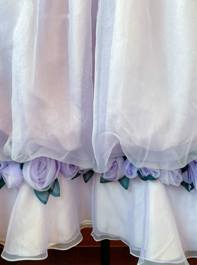 Whimsical Lavender Halter Neck Diamond Grid Beaded Bodice A Line Long Prom Dress With 3D Floral Accents AD926