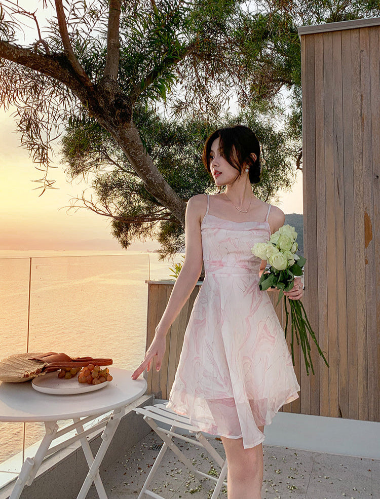 Pink Floral Suspender Skirt Beach Holiday Short Beach Skirt AP0266